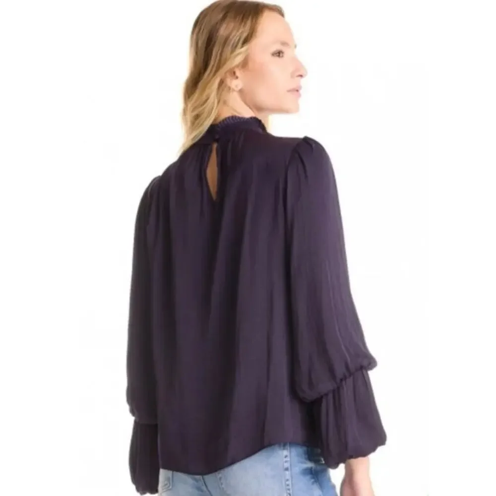 Carmen Marc Valvo Deep Purple Blouson Tiered Balloon Sleeves Womens L Romantic - Picture 4 of 14